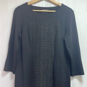 🍄 Lisette black knit dress with mixed textured fabrics: